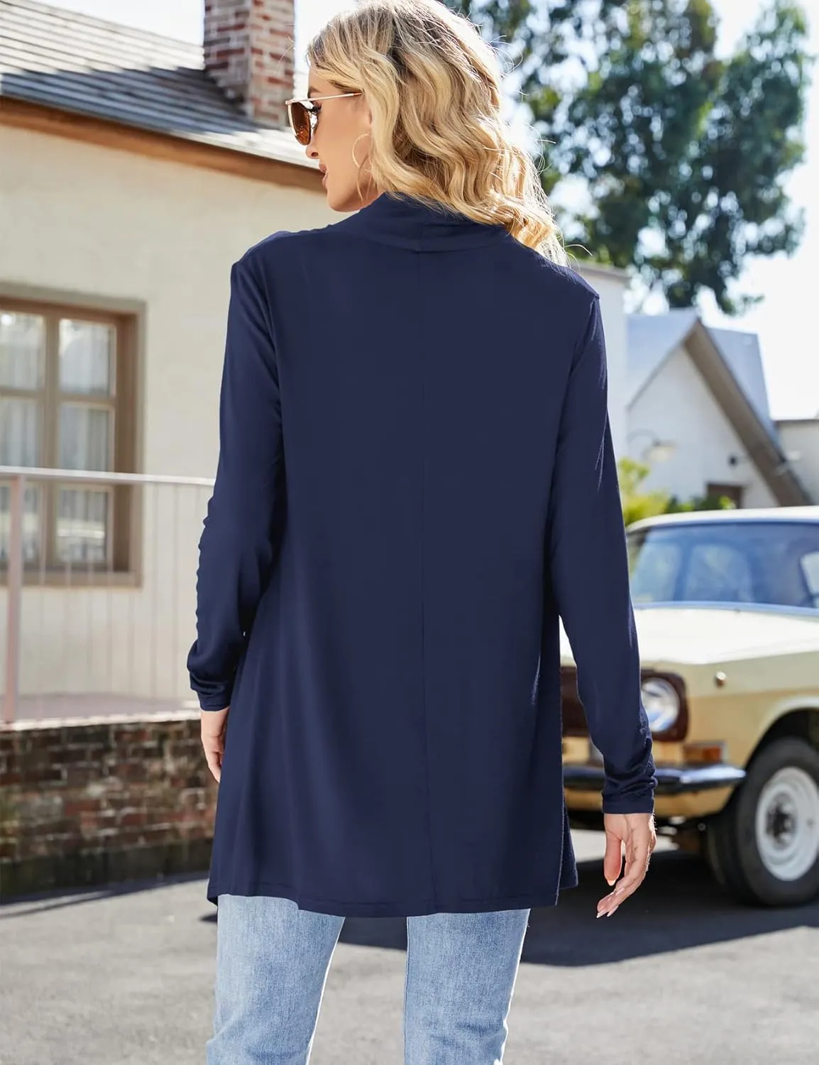 Women's Draped Front Open Cardigan Casual Long Sleeve Lightweight Cardigan Sweaters Duster