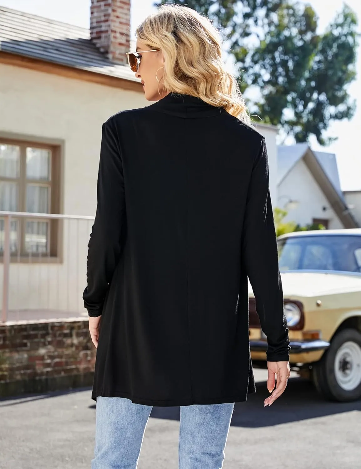 Women's Draped Front Open Cardigan Casual Long Sleeve Lightweight Cardigan Sweaters Duster
