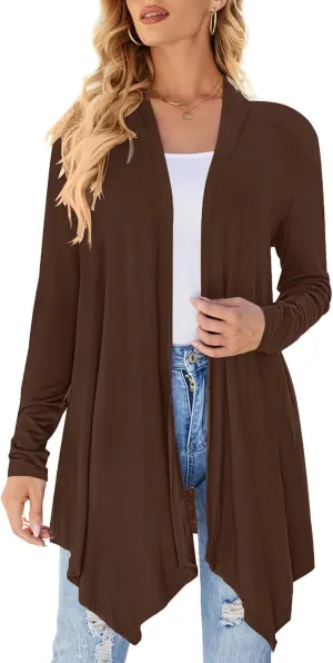 Women's Draped Front Open Cardigan Casual Long Sleeve Lightweight Cardigan Sweaters Duster