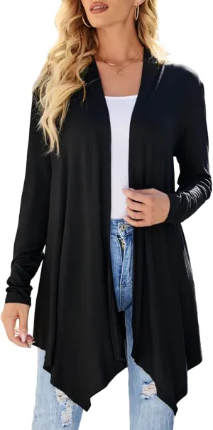Women's Draped Front Open Cardigan Casual Long Sleeve Lightweight Cardigan Sweaters Duster
