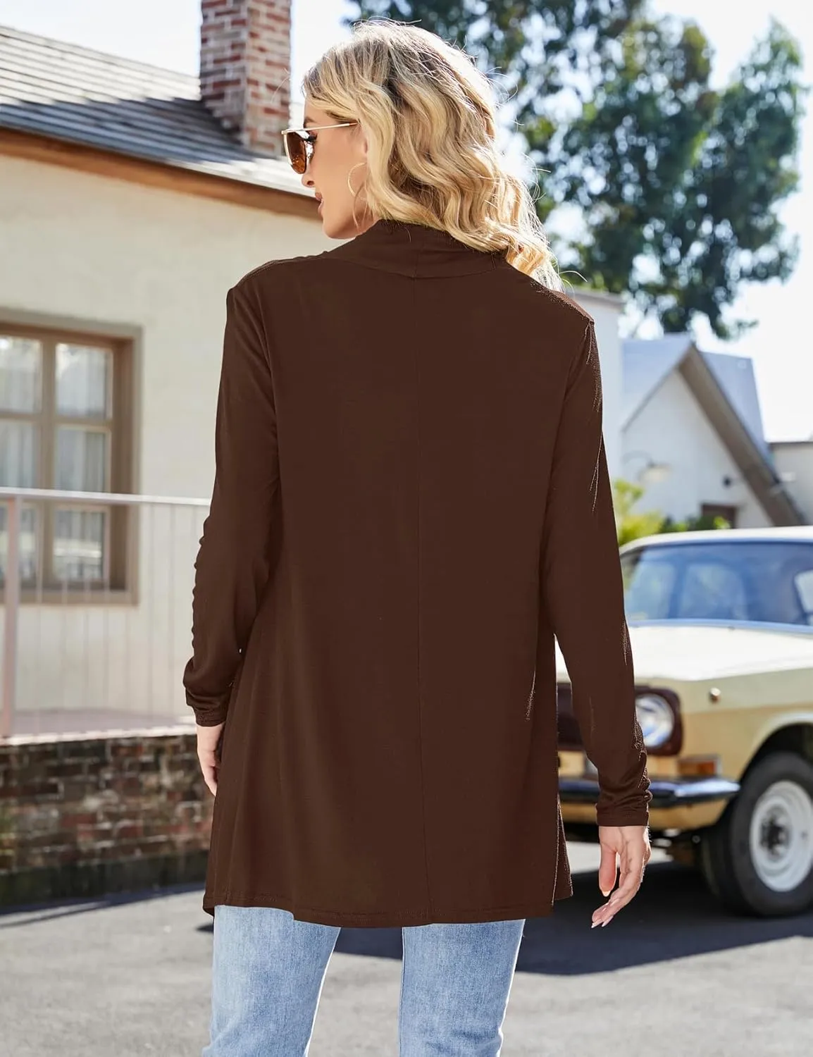 Women's Draped Front Open Cardigan Casual Long Sleeve Lightweight Cardigan Sweaters Duster