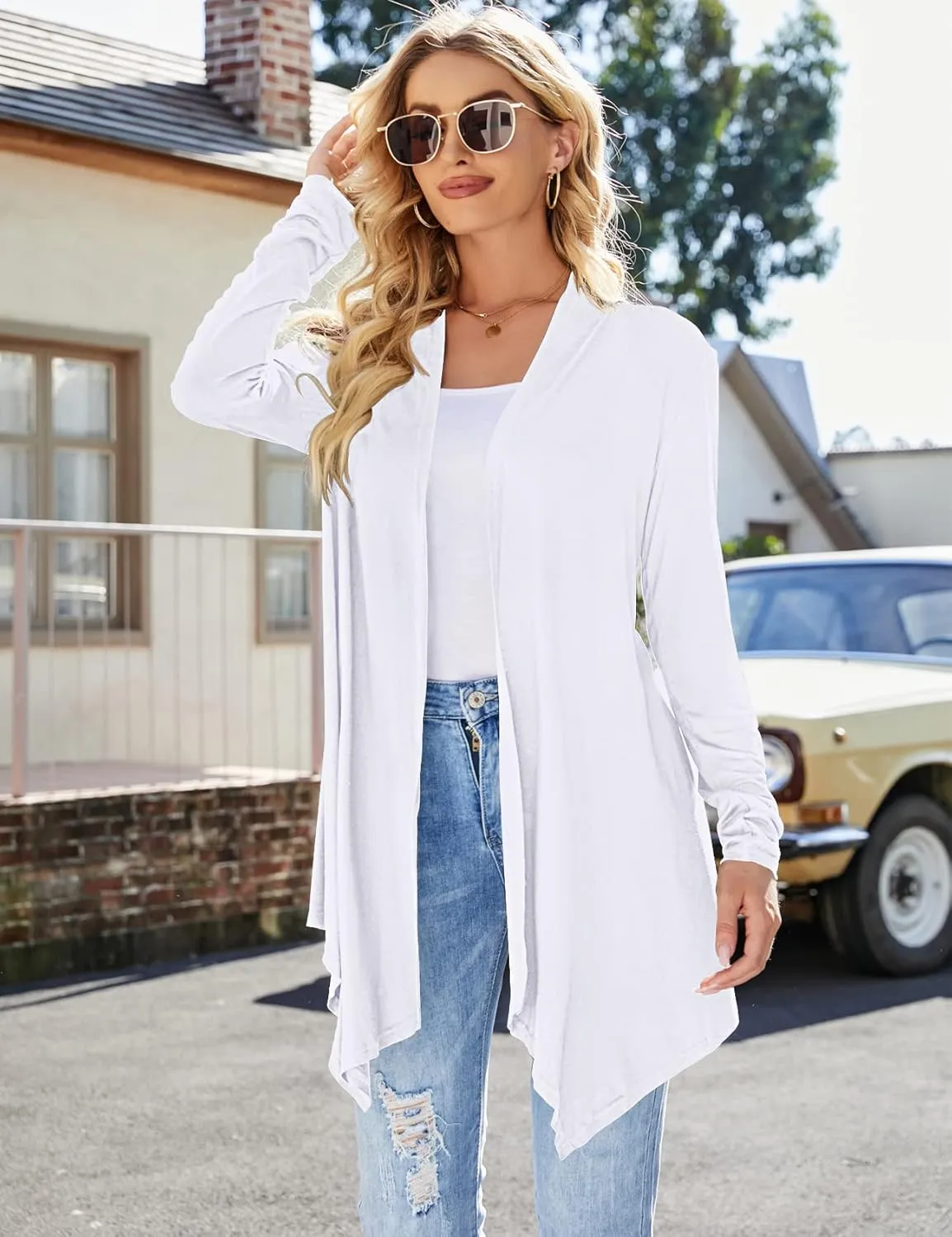 Women's Draped Front Open Cardigan Casual Long Sleeve Lightweight Cardigan Sweaters Duster