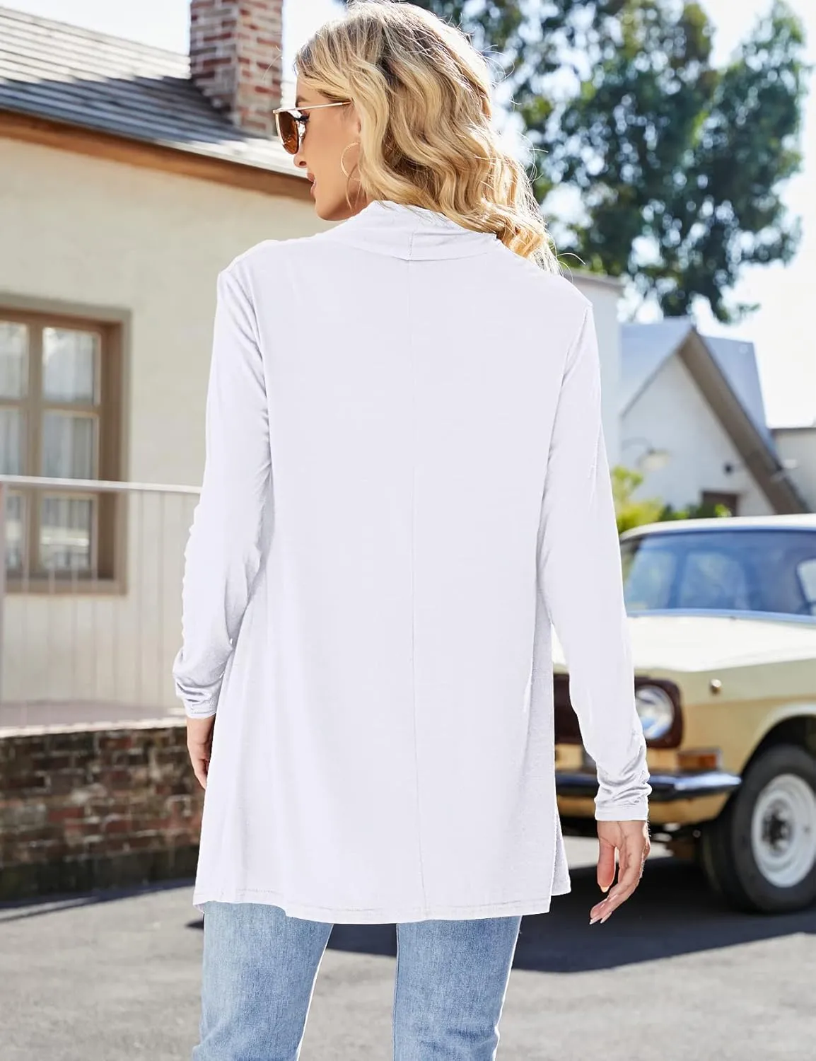 Women's Draped Front Open Cardigan Casual Long Sleeve Lightweight Cardigan Sweaters Duster