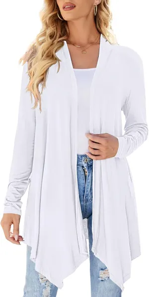 Women's Draped Front Open Cardigan Casual Long Sleeve Lightweight Cardigan Sweaters Duster