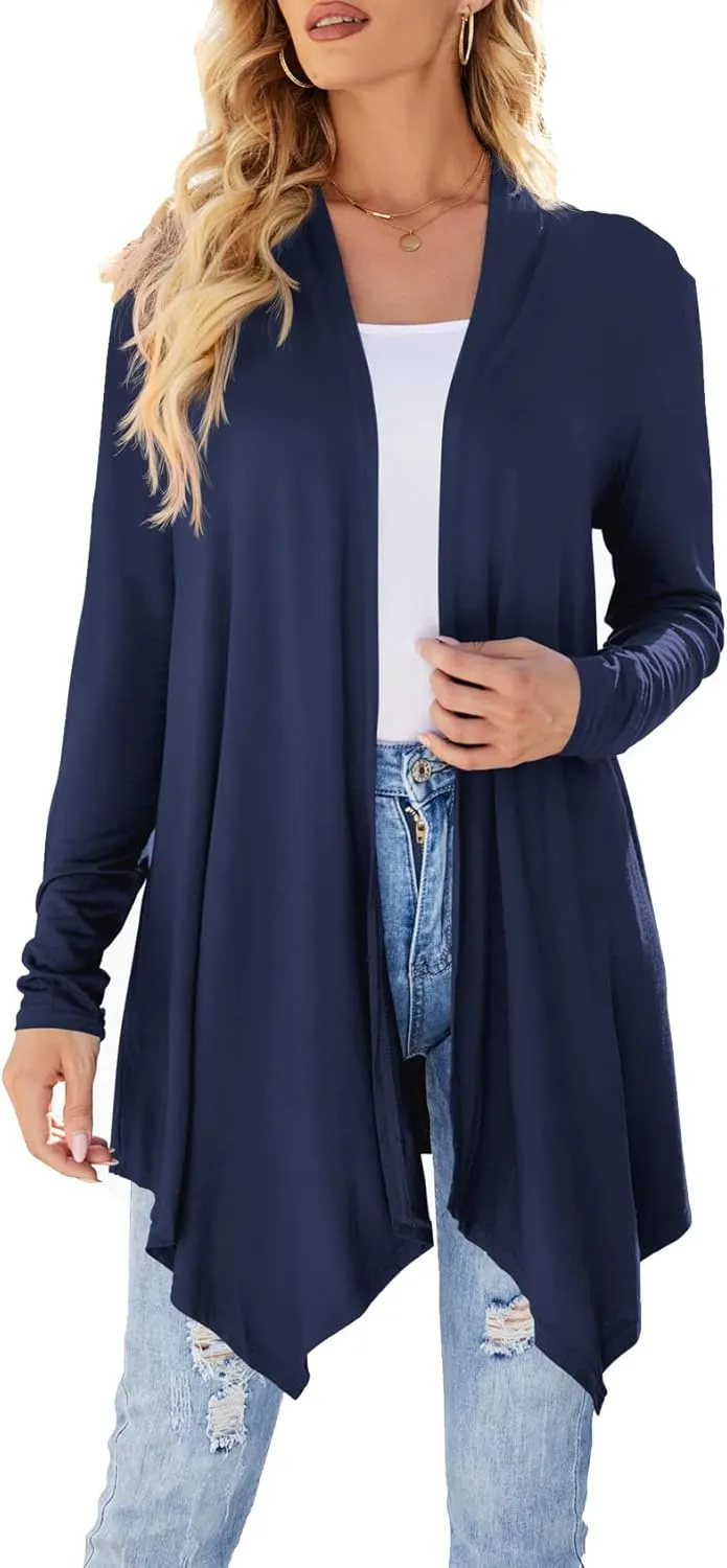 Women's Draped Front Open Cardigan Casual Long Sleeve Lightweight Cardigan Sweaters Duster