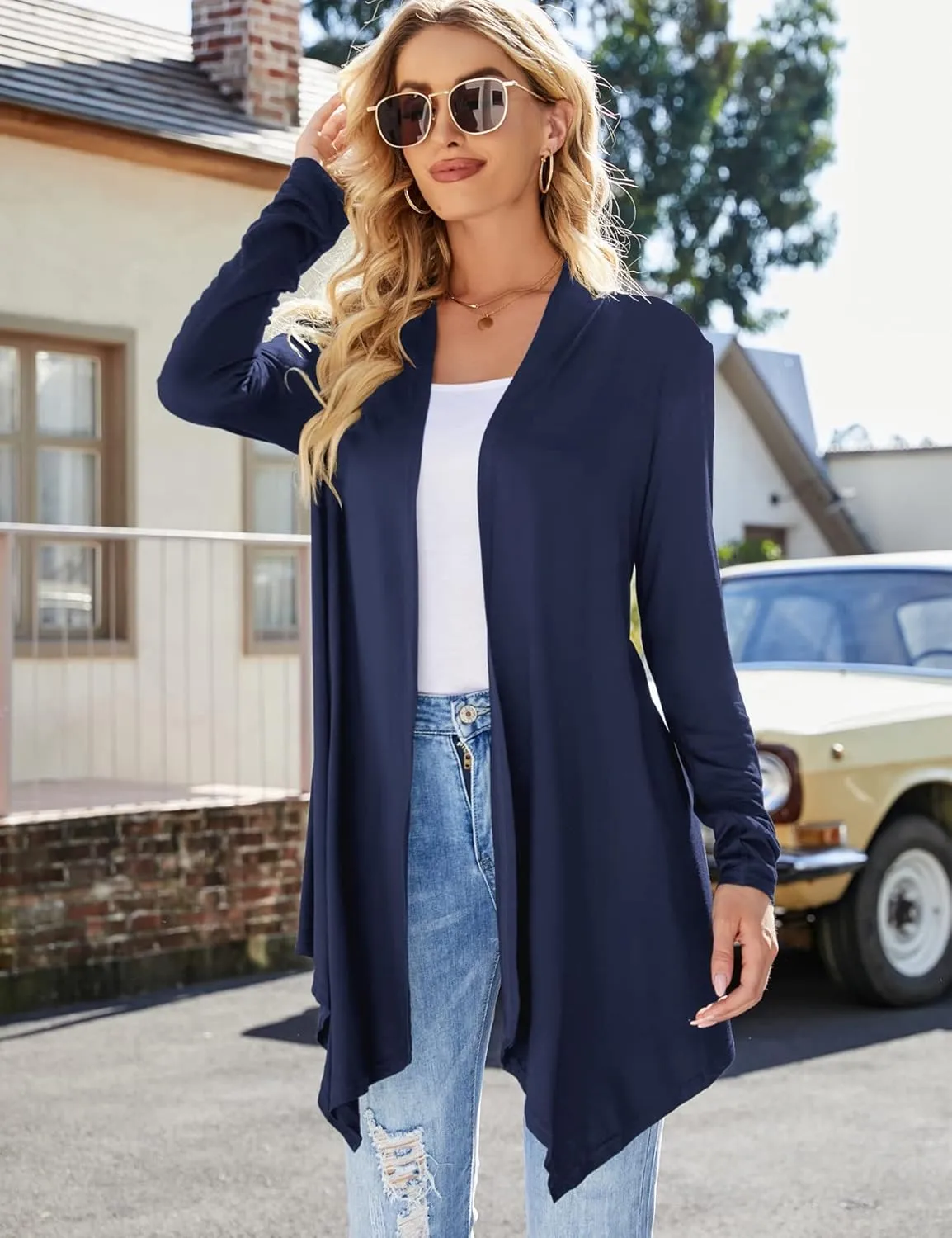 Women's Draped Front Open Cardigan Casual Long Sleeve Lightweight Cardigan Sweaters Duster