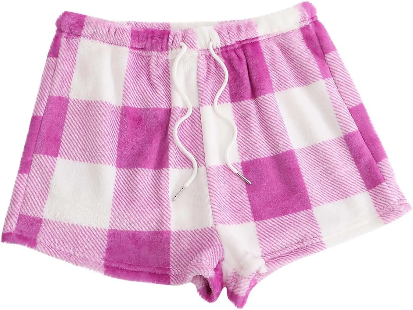 Women's Flannel Shorts Fashion Plaid Printed Lace up Waist Plush Sleepwear Bottoms Loose Casual Pajamas Short Pant