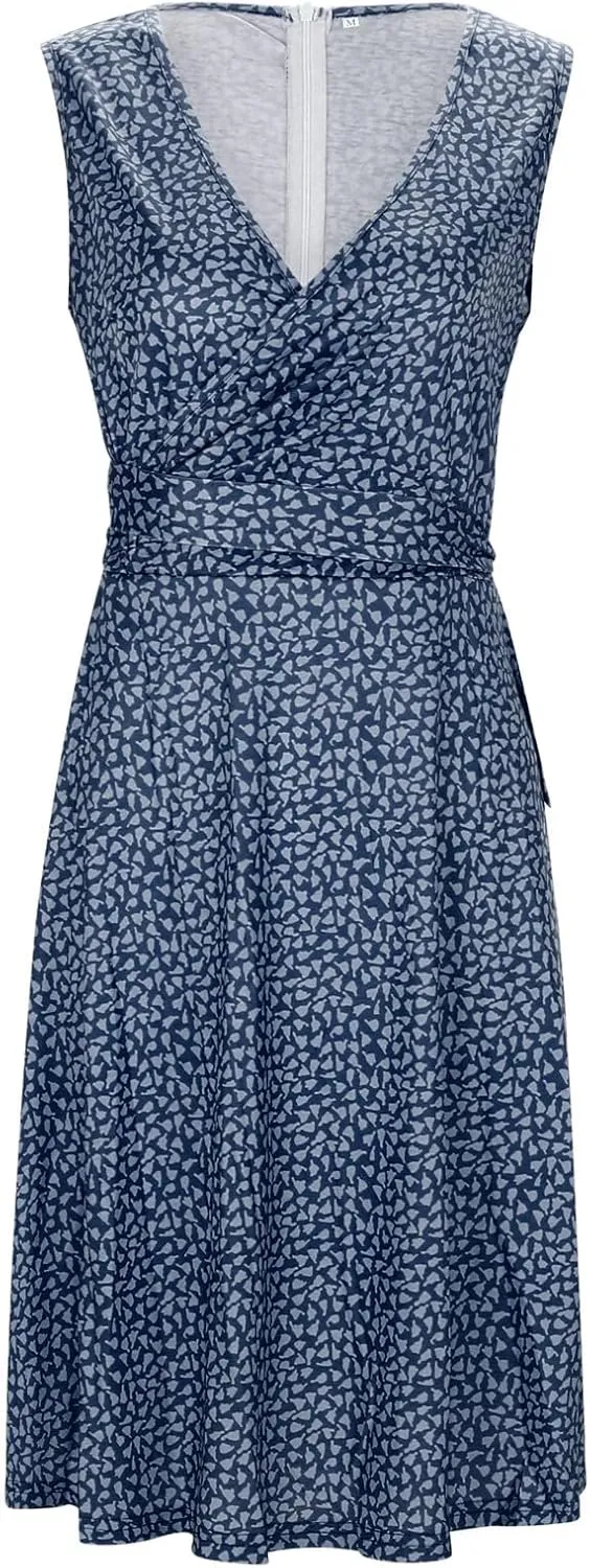 Women's Floral Wrap V Neck Midi Dress A Line Swing Cap Sleeve Midi Dress Multicolour Scoop Neck Mini Dresses