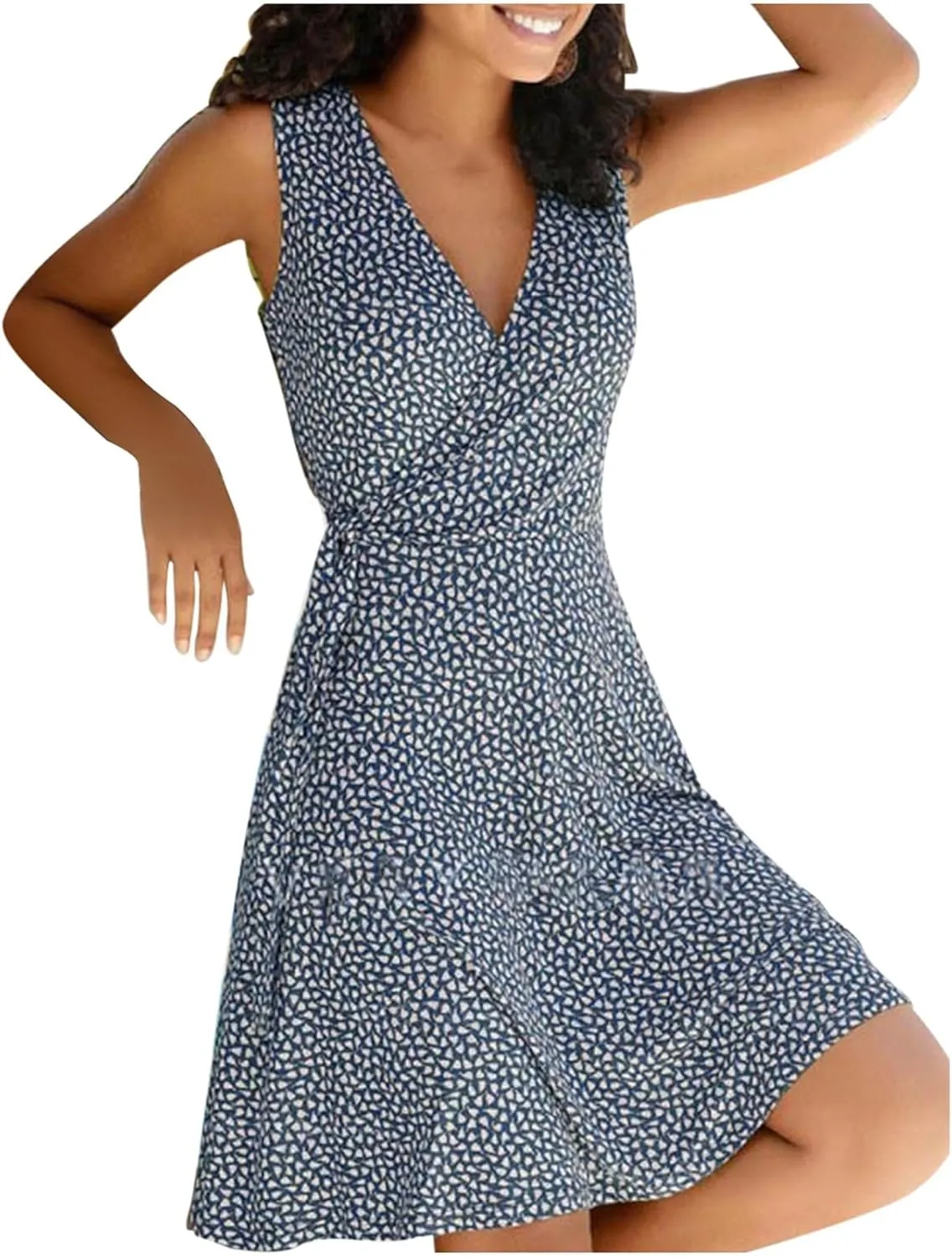 Women's Floral Wrap V Neck Midi Dress A Line Swing Cap Sleeve Midi Dress Multicolour Scoop Neck Mini Dresses