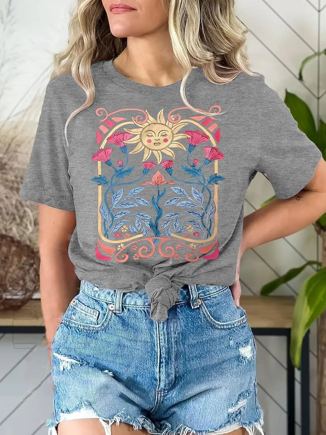 Womens Flower T Shirt Vintage Wildflowers Printed Graphic Tee Casual Botanical Short Sleeve