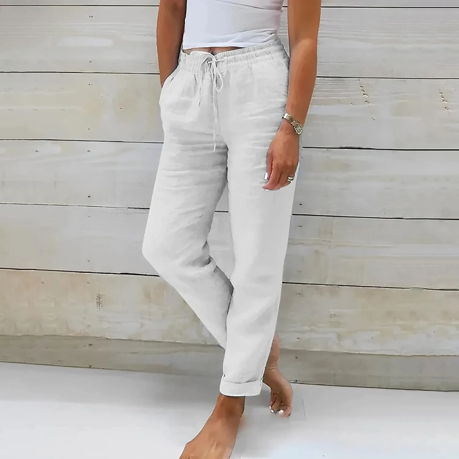 Women's Flowy Wide Leg Pants Winter Flowy Vacation Leggings with Pockets Solid Color Water Resistant