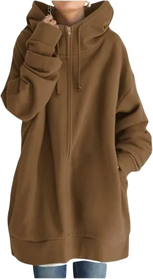 Womens Full Zip Hoodie Oversized Long Sleeve Fleece Sweatshirt Jacket Casual Loose Long Hoodies Winter Outfits
