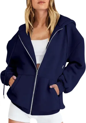 Women's Full Zip Up Hoodie Long Sleeve Hooded Sweatshirts Pockets Jacket Casual Coat Fall Outfits 2024 Trendy