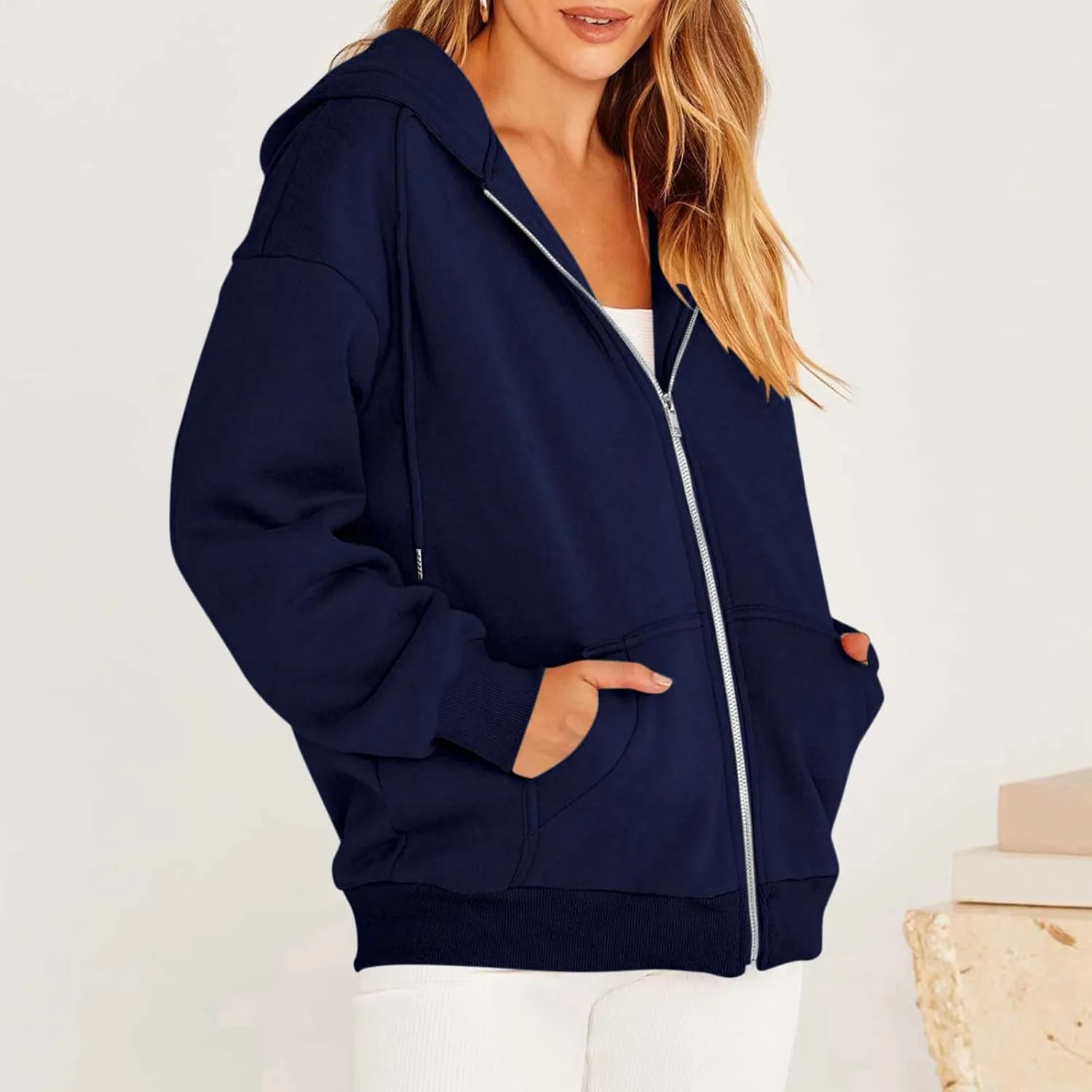 Women's Full Zip Up Hoodie Long Sleeve Hooded Sweatshirts Pockets Jacket Casual Coat Fall Outfits 2024 Trendy