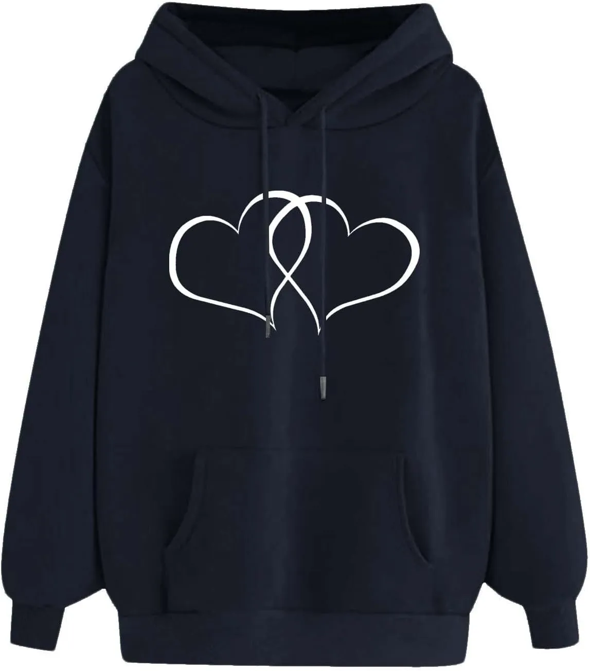 Women's Graphic Hoodies Heart Print Drawstring Long Sleeve Pocket Sweatshirt Oversized Fleece Pullover Tops