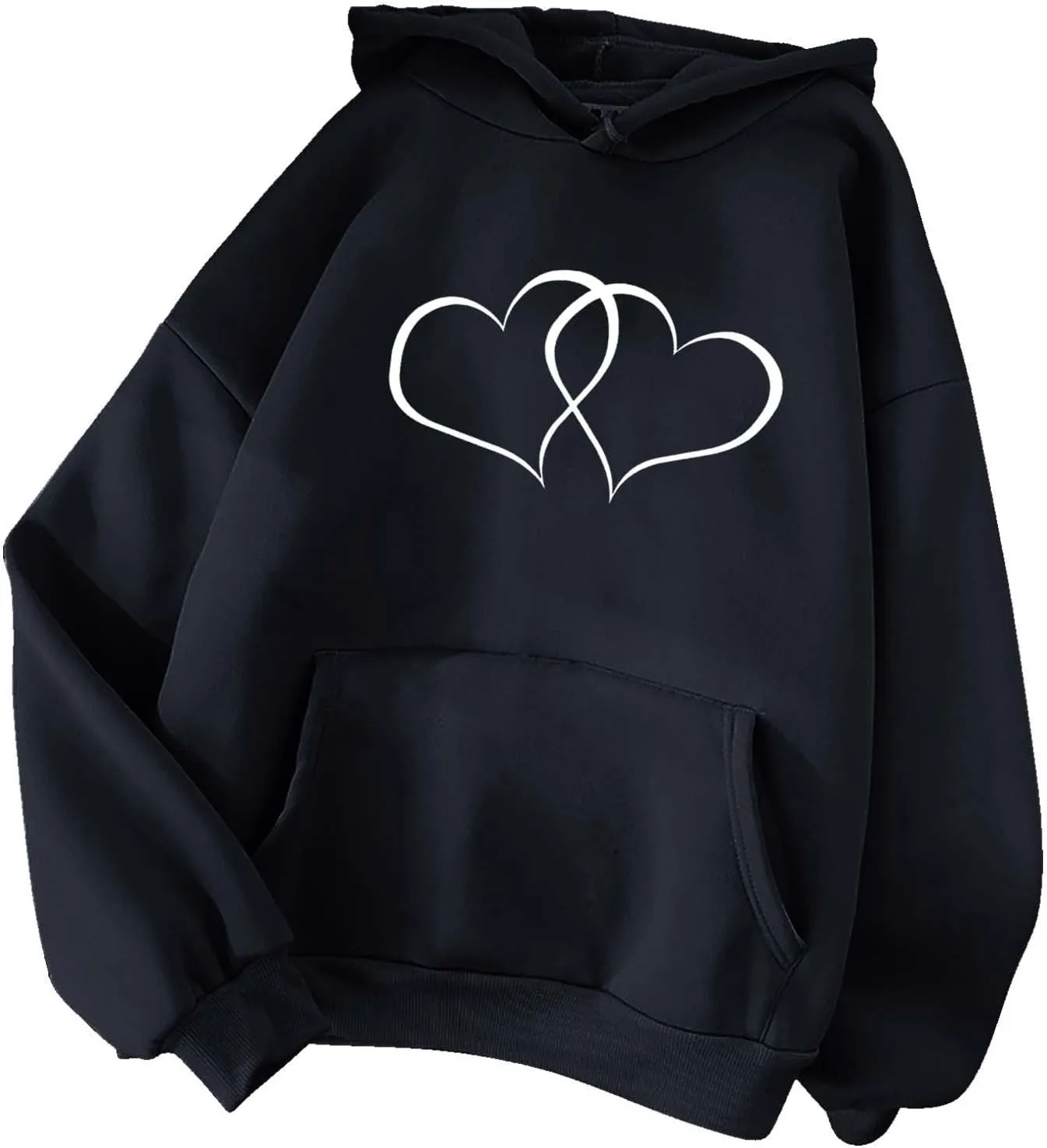 Women's Graphic Hoodies Heart Print Drawstring Long Sleeve Pocket Sweatshirt Oversized Fleece Pullover Tops