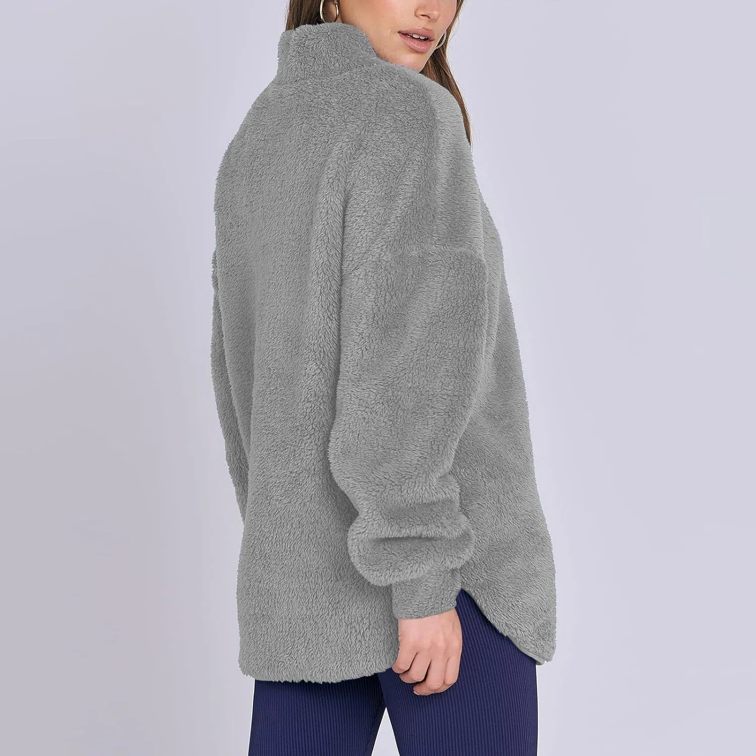 Womens Half Zip Sherpa Pullover Fuzzy Fleece Oversized Sweatshirts Long Sleeve Winter Warm Outerwear With Pockets