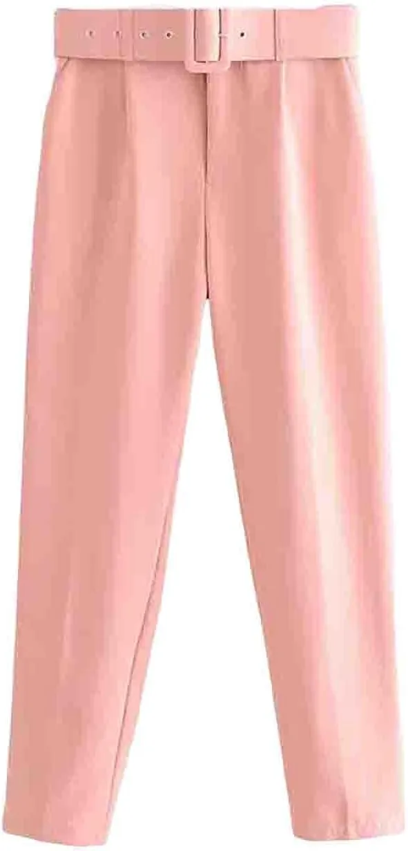 Women's High Waist Slim Fit Cropped Pants Straight Leg Suits Trousers Casual Work Office Slacks Dress Pants with Belt