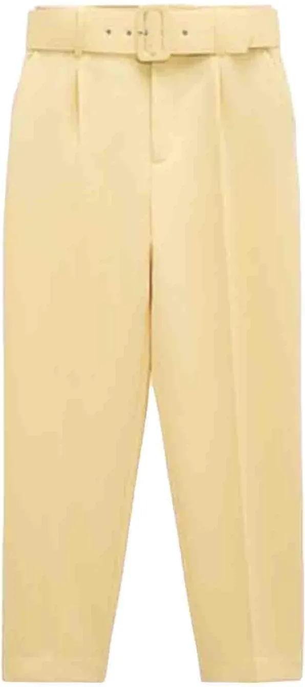 Women's High Waist Slim Fit Cropped Pants Straight Leg Suits Trousers Casual Work Office Slacks Dress Pants with Belt