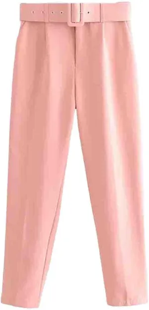 Women's High Waist Slim Fit Cropped Pants Straight Leg Suits Trousers Casual Work Office Slacks Dress Pants with Belt