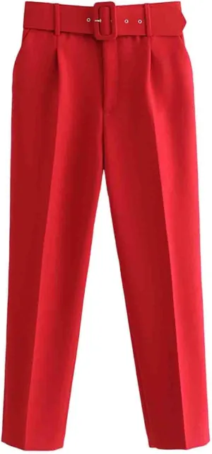 Women's High Waist Slim Fit Cropped Pants Straight Leg Suits Trousers Casual Work Office Slacks Dress Pants with Belt
