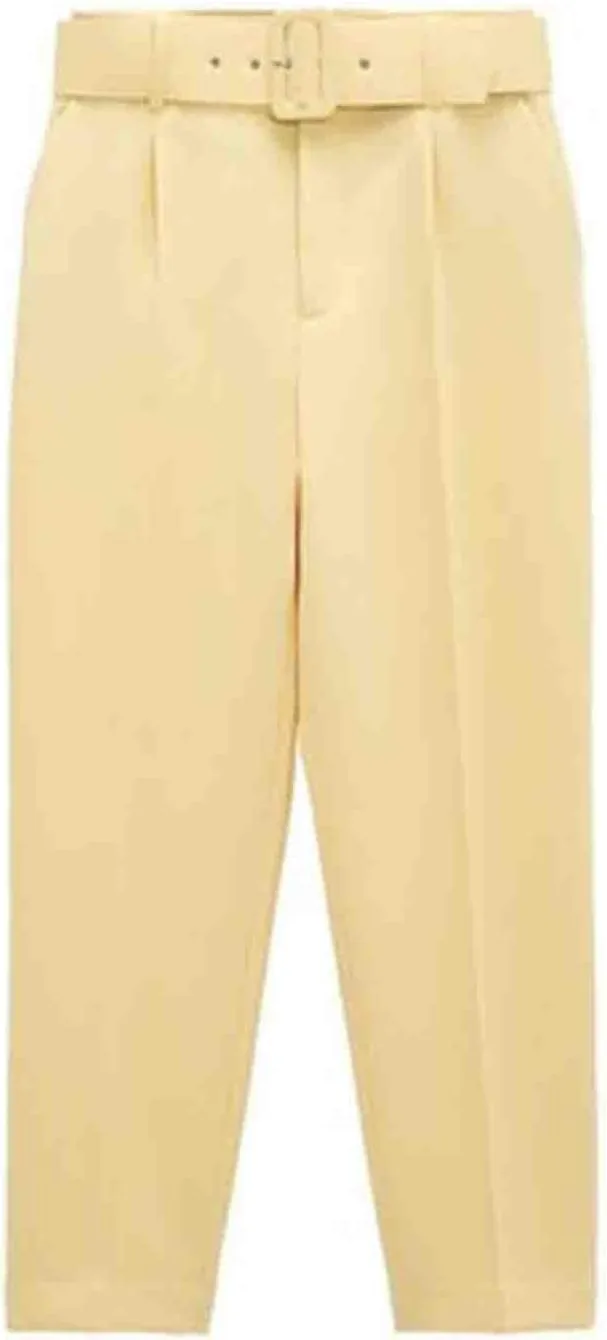 Women's High Waist Slim Fit Cropped Pants Straight Leg Suits Trousers Casual Work Office Slacks Dress Pants with Belt