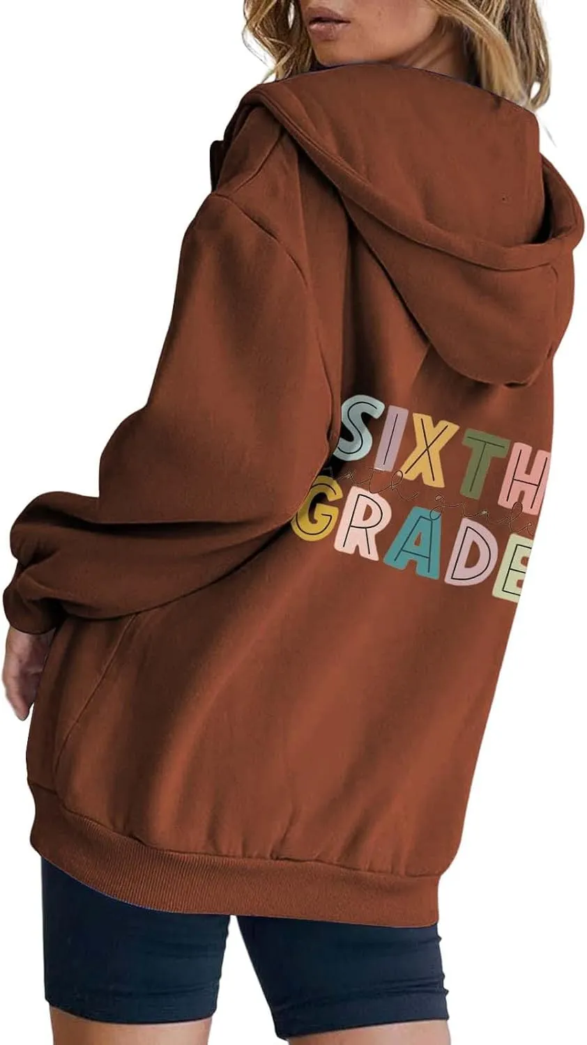 Womens Hoodies Letter Print Drawstring Long Sleeve Hooded Sweatshirt Autumn Casual Coat Zip Up Jackets with Pocketes
