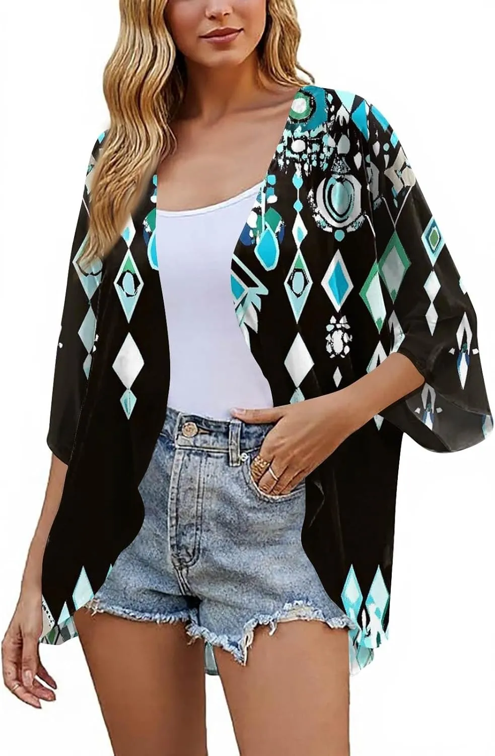 Womens Kimono Cardigans Beach Cover ups Swimwear Puff Sleeve Loose Casual Summer Tops