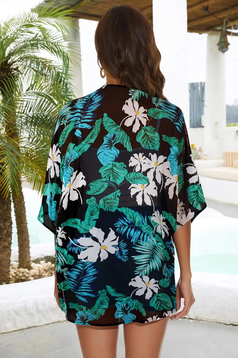 Womens Kimono Cardigans Beach Cover ups Swimwear Puff Sleeve Loose Casual Summer Tops