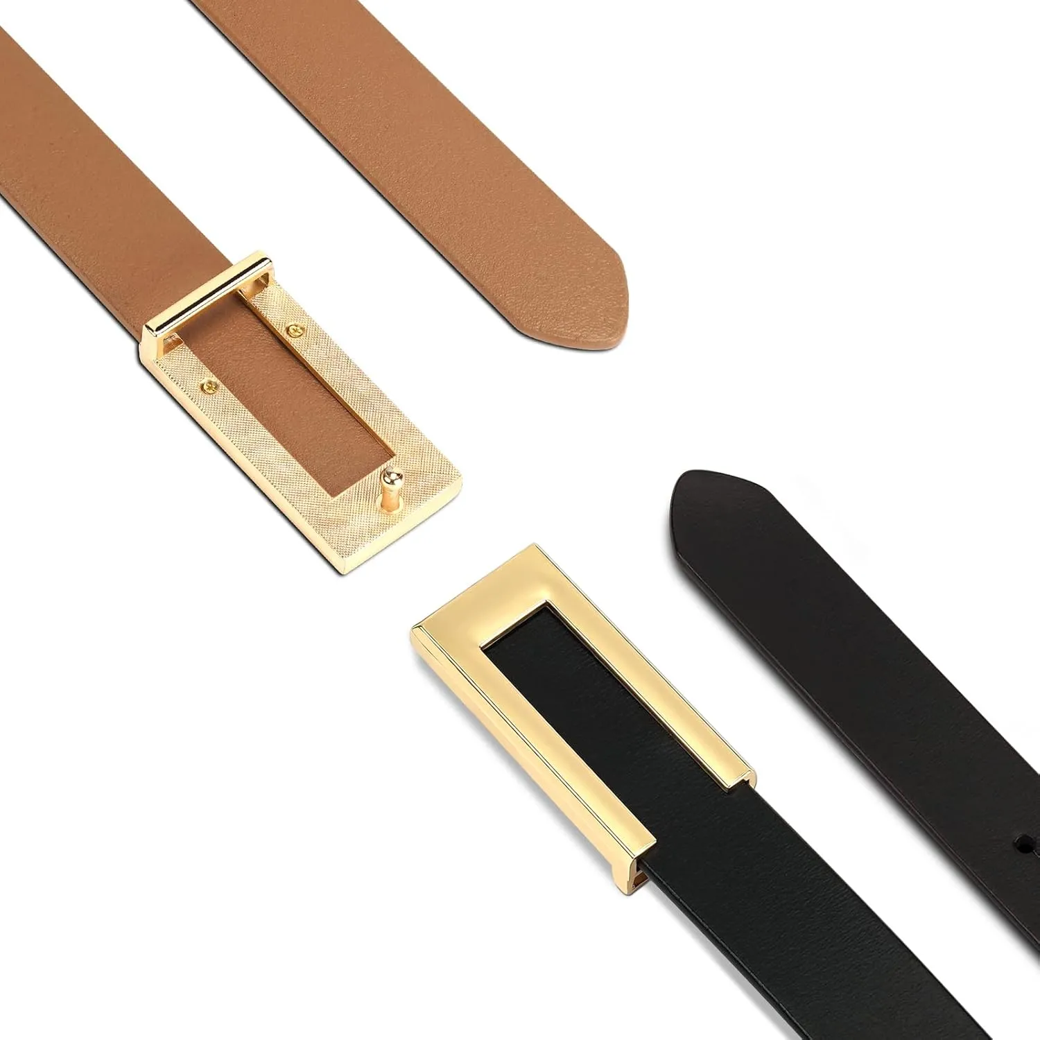 Womens Leather Belt Skinny Waist Belt for Dresses Jeans Pants with Gold Buckle
