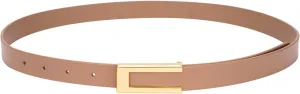 Womens Leather Belt Skinny Waist Belt for Dresses Jeans Pants with Gold Buckle