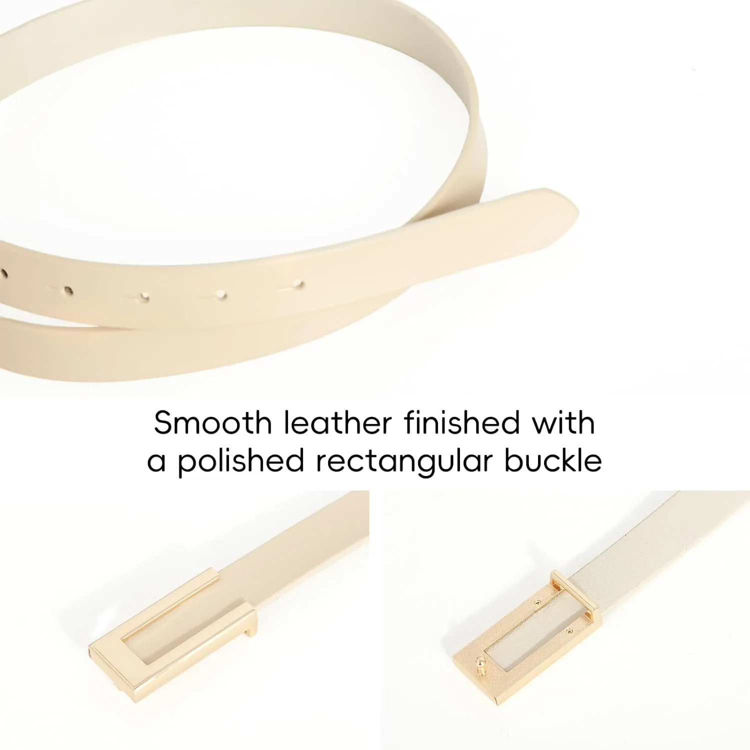 Womens Leather Belt Skinny Waist Belt for Dresses Jeans Pants with Gold Buckle