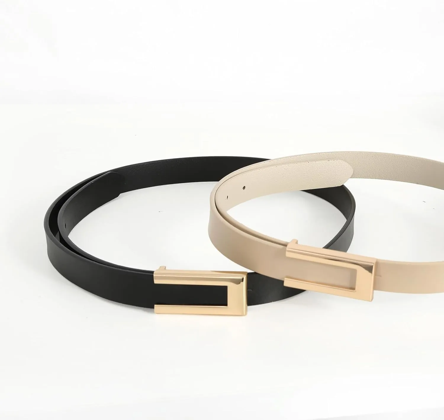 Womens Leather Belt Skinny Waist Belt for Dresses Jeans Pants with Gold Buckle
