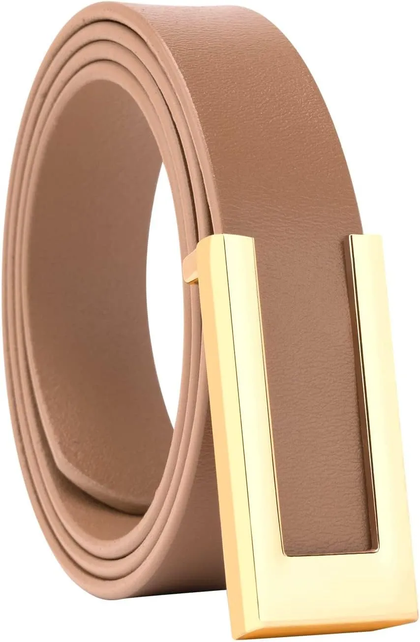 Womens Leather Belt Skinny Waist Belt for Dresses Jeans Pants with Gold Buckle