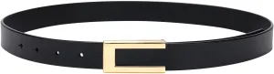 Womens Leather Belt Skinny Waist Belt for Dresses Jeans Pants with Gold Buckle