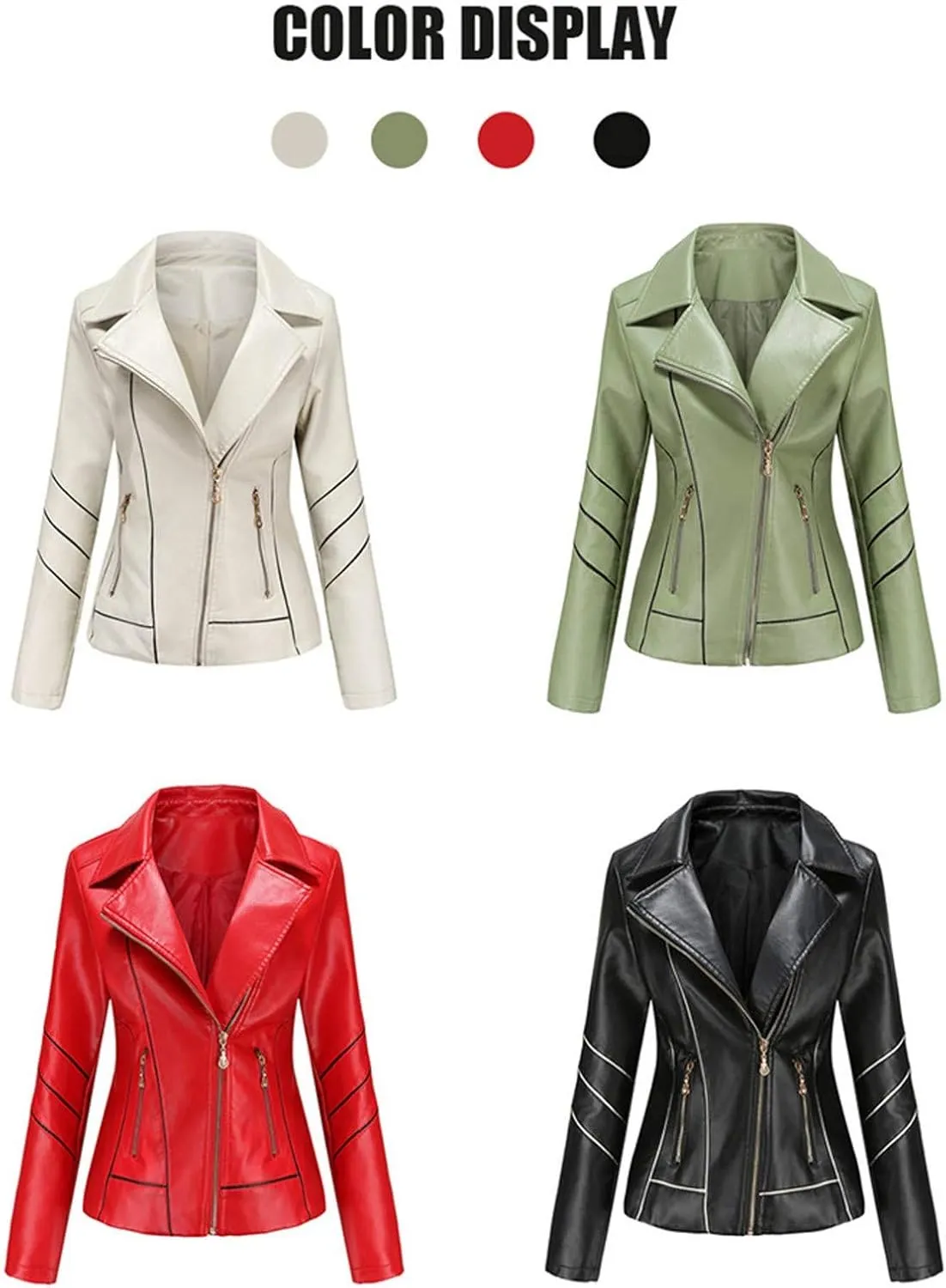 Womens Light Jackets Long Sleeve Full Zip Up Stand Collar Quilted Windbreaker Biker Coat Leather Soft Casual Fluffy