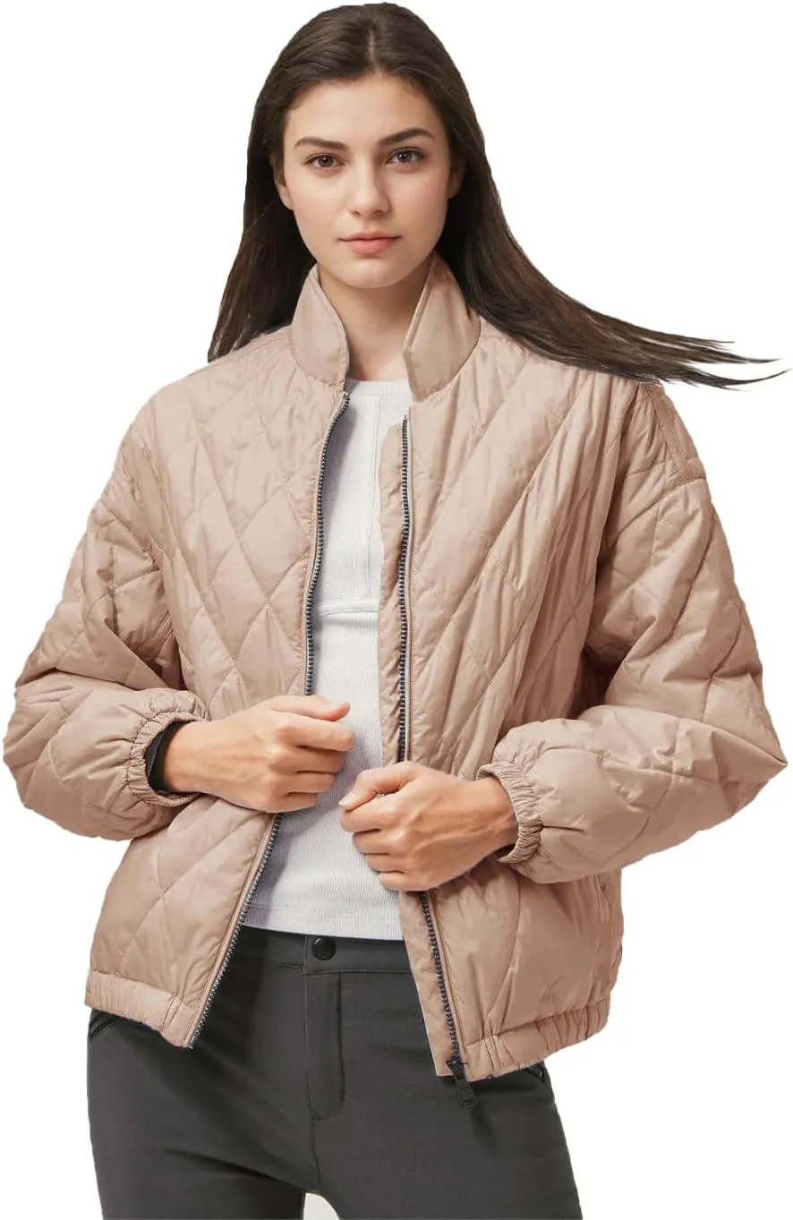 Women's Light Weight Short Down Jacket Long Sleeve Cropped Coat Water-Resistant Puffer Jacket Outwear