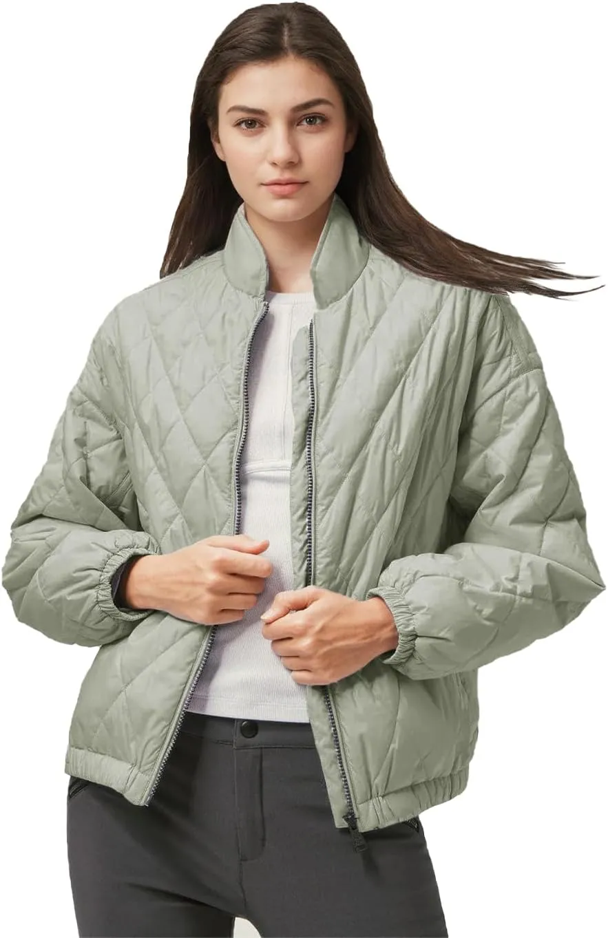 Women's Light Weight Short Down Jacket Long Sleeve Cropped Coat Water-Resistant Puffer Jacket Outwear