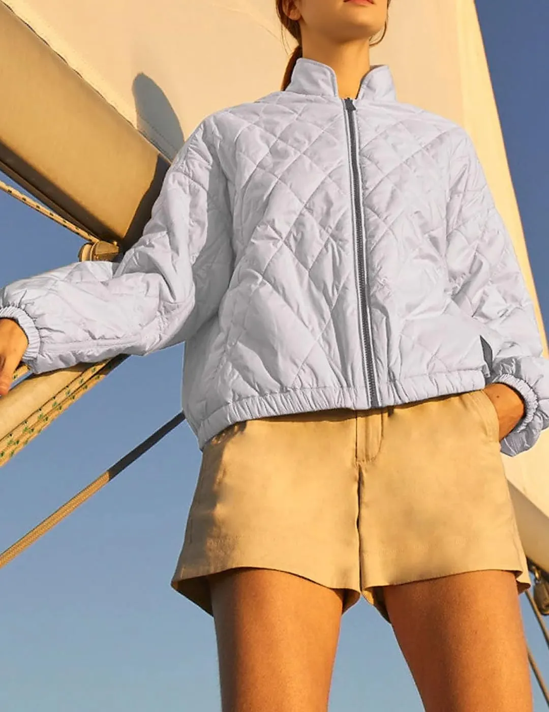 Women's Light Weight Short Down Jacket Long Sleeve Cropped Coat Water-Resistant Puffer Jacket Outwear