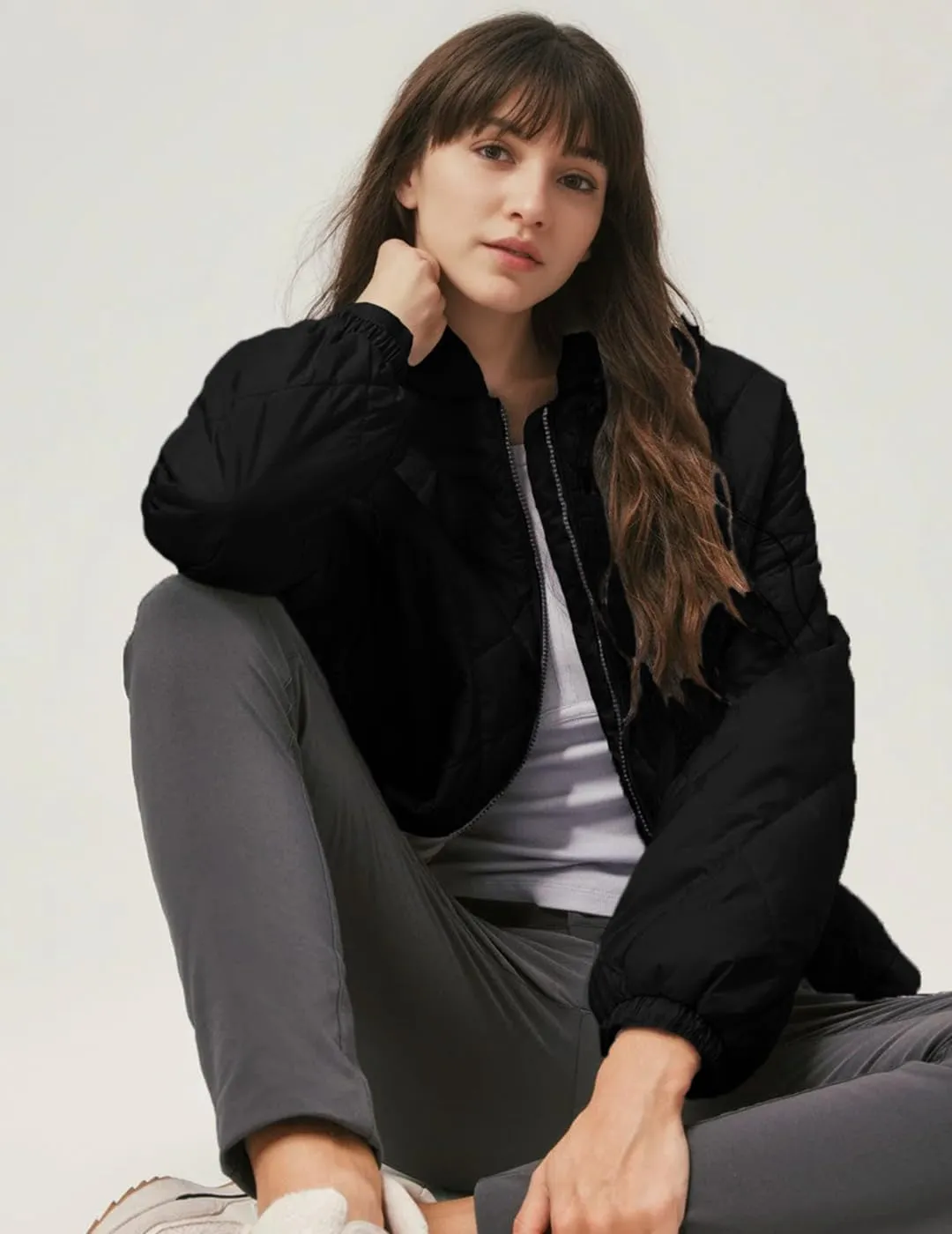Women's Light Weight Short Down Jacket Long Sleeve Cropped Coat Water-Resistant Puffer Jacket Outwear