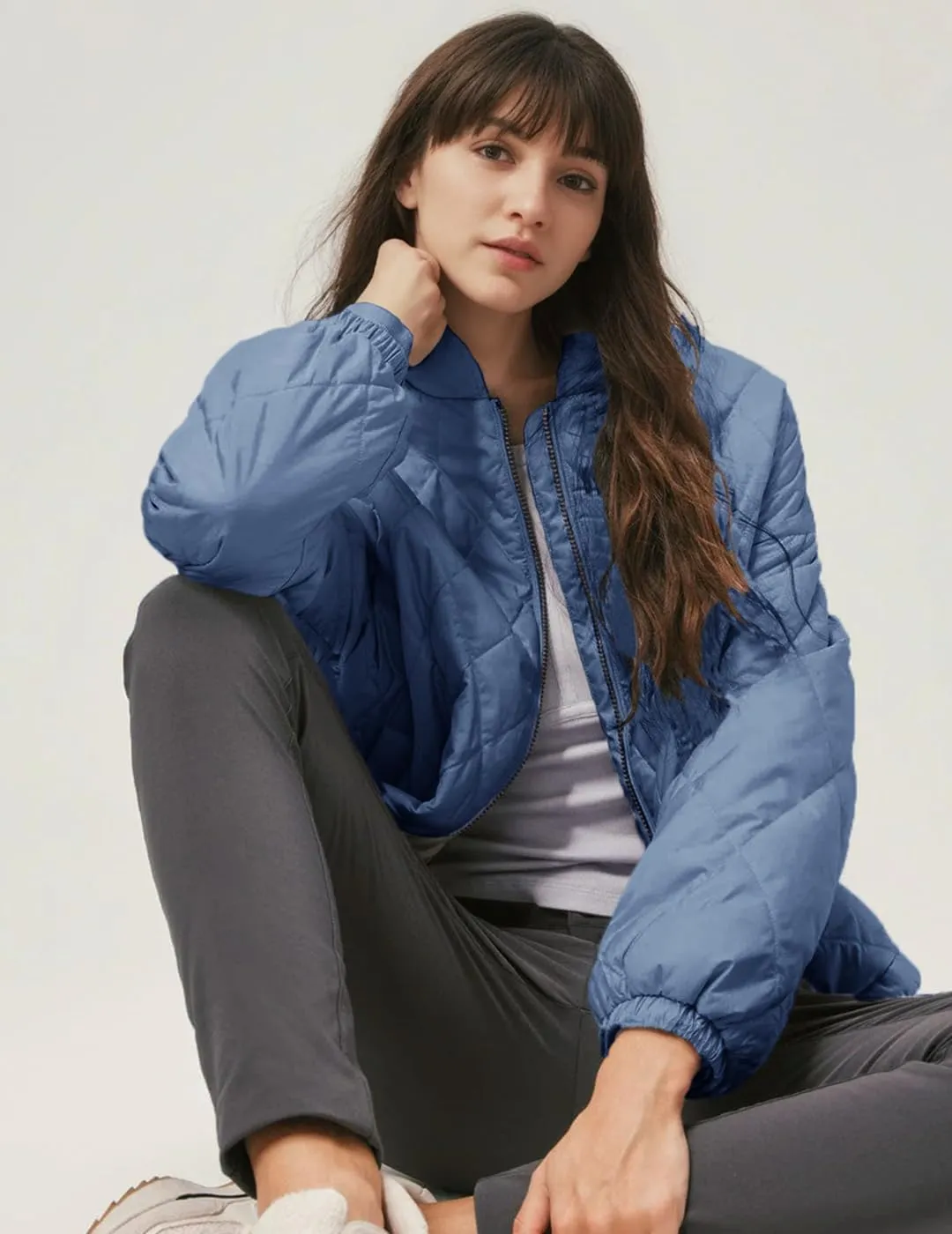 Women's Light Weight Short Down Jacket Long Sleeve Cropped Coat Water-Resistant Puffer Jacket Outwear