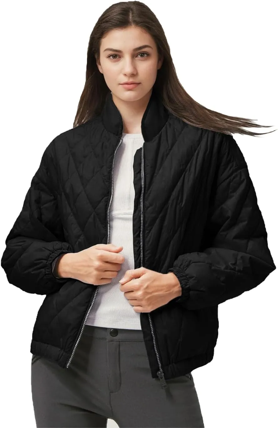 Women's Light Weight Short Down Jacket Long Sleeve Cropped Coat Water-Resistant Puffer Jacket Outwear