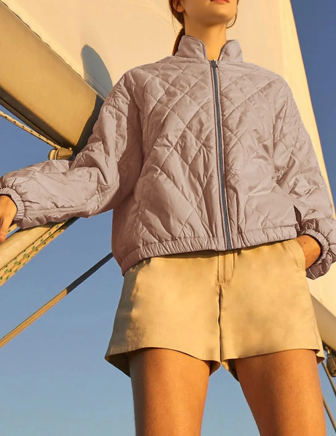 Women's Light Weight Short Down Jacket Long Sleeve Cropped Coat Water-Resistant Puffer Jacket Outwear
