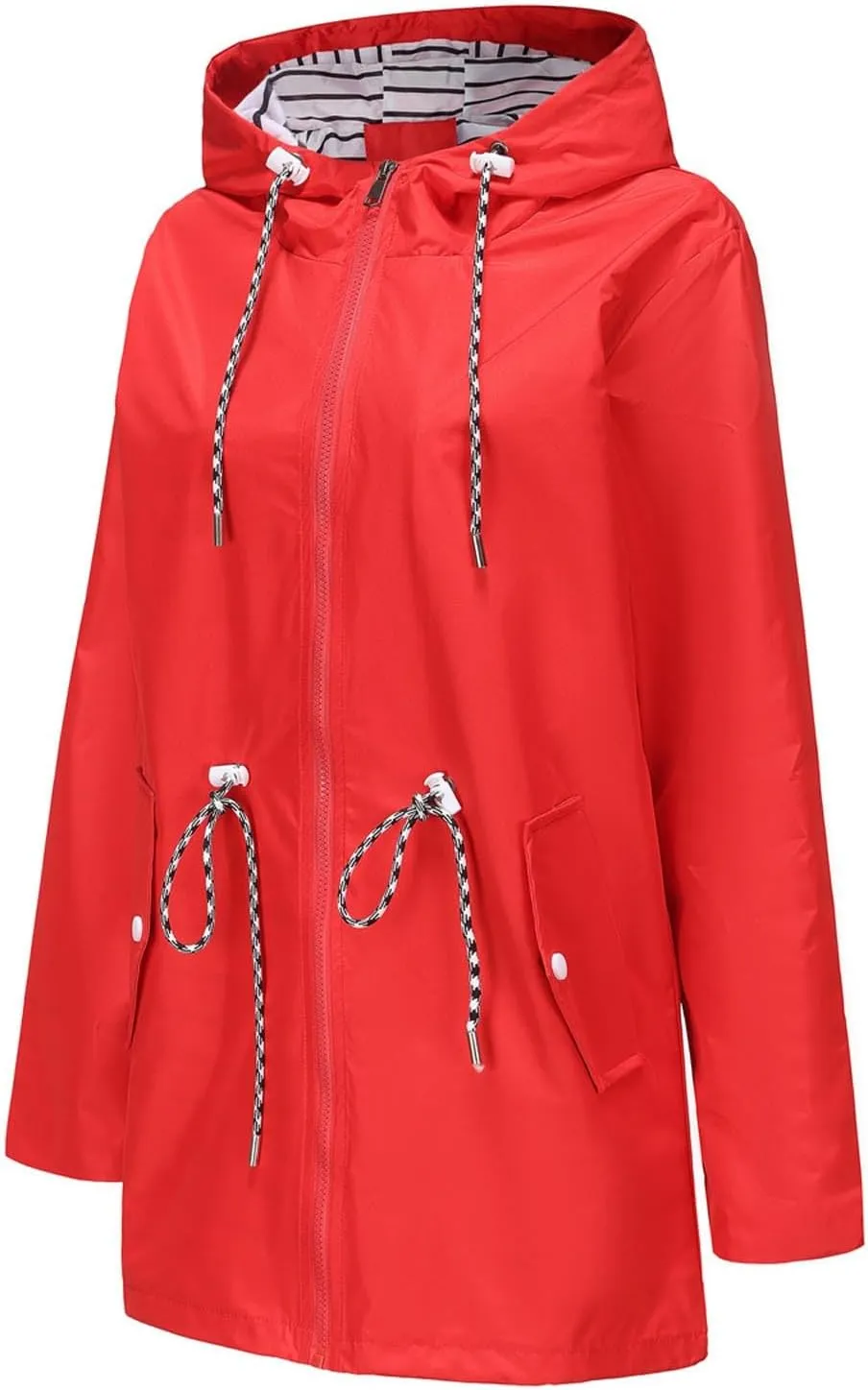 Women's Lightweight Hooded Waterproof Jacket Long Sleeve Oversized Outdoor Windbreaker Mid-Length Hooded Rain Coat