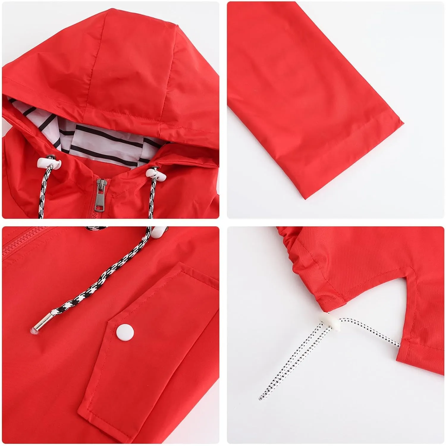 Women's Lightweight Hooded Waterproof Jacket Long Sleeve Oversized Outdoor Windbreaker Mid-Length Hooded Rain Coat