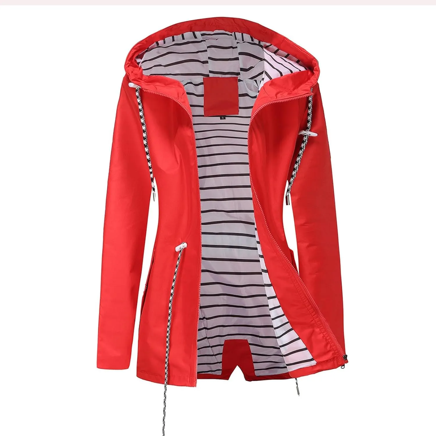 Women's Lightweight Hooded Waterproof Jacket Long Sleeve Oversized Outdoor Windbreaker Mid-Length Hooded Rain Coat