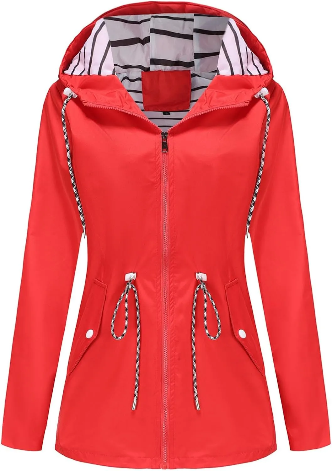 Women's Lightweight Hooded Waterproof Jacket Long Sleeve Oversized Outdoor Windbreaker Mid-Length Hooded Rain Coat