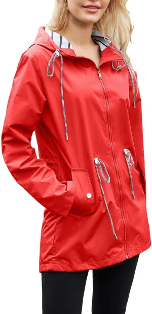Women's Lightweight Hooded Waterproof Jacket Long Sleeve Oversized Outdoor Windbreaker Mid-Length Hooded Rain Coat