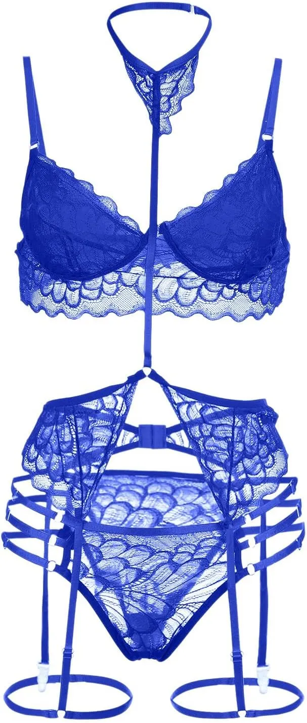 Women's Lingerie Sexy Teddy Babydolls Embroidery Lace Trim Crochet Tights Nightwear Rave Outfits
