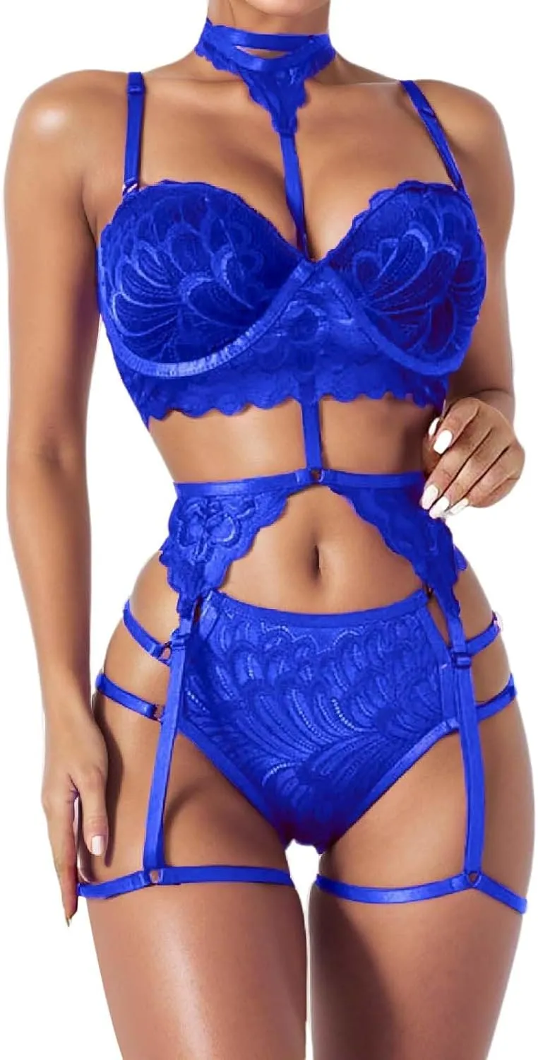 Women's Lingerie Sexy Teddy Babydolls Embroidery Lace Trim Crochet Tights Nightwear Rave Outfits